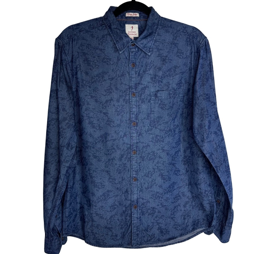 Indian‎ Terrain Mens Sz Medium Slim Fit Vintage Button Down Indigo Blue Shirt